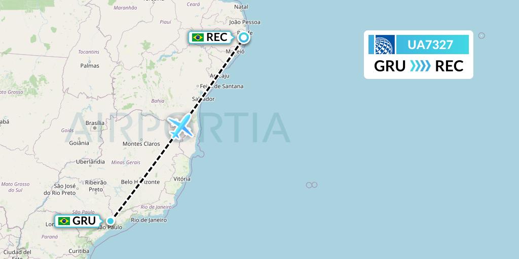 UA7327 United Airlines Flight Map: Sao Paulo to Recife