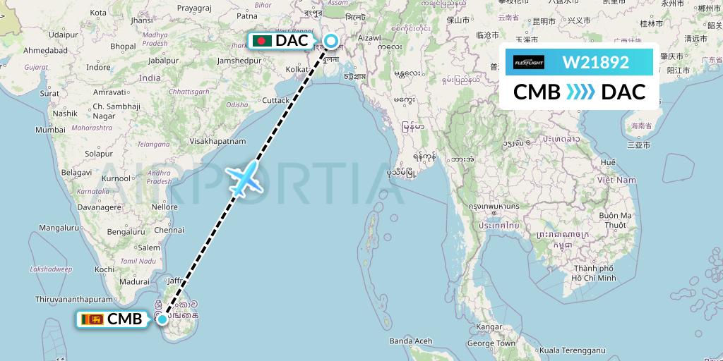 W21892 Flex Flight Flight Map: Colombo to Dhaka