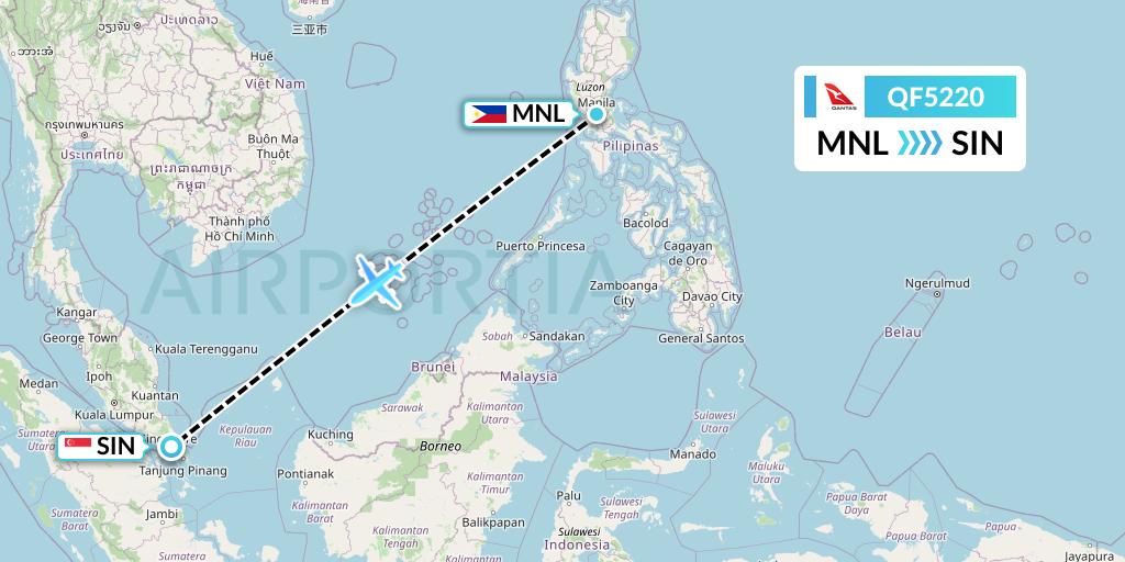 QF5220 Qantas Flight Map: Manila to Singapore