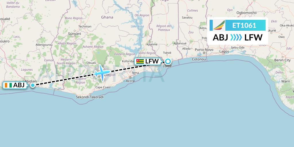 ET1061 Ethiopian Airlines Flight Map: Abidjan to Lome
