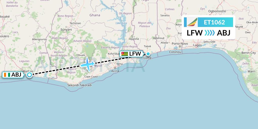 ET1062 Ethiopian Airlines Flight Map: Lome to Abidjan