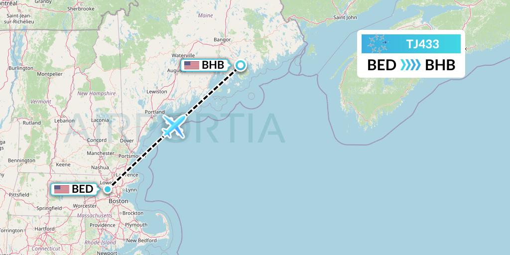 TJ433 Tradewind Aviation Flight Map: Bedford to Bar Harbor