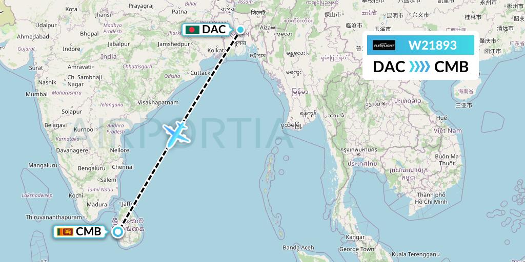 W21893 Flex Flight Flight Map: Dhaka to Colombo