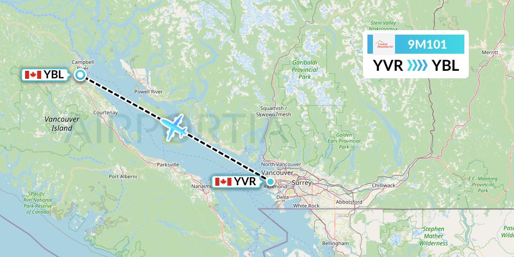 9M101 Central Mountain Air Flight Map: Vancouver to Campbell River