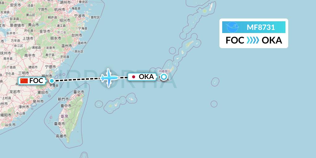 MF8731 Xiamen Airlines Flight Map: Fuzhou to Naha