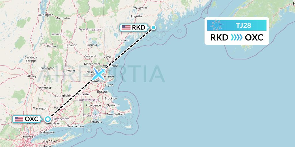 TJ28 Tradewind Aviation Flight Map: Rockland to Oxford