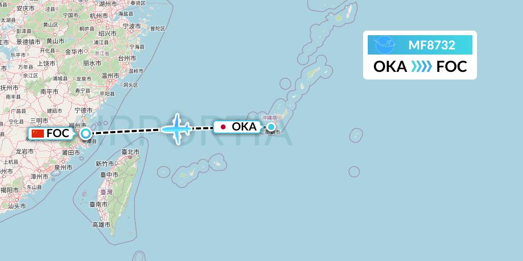 MF8732 Xiamen Airlines Flight Map: Naha to Fuzhou