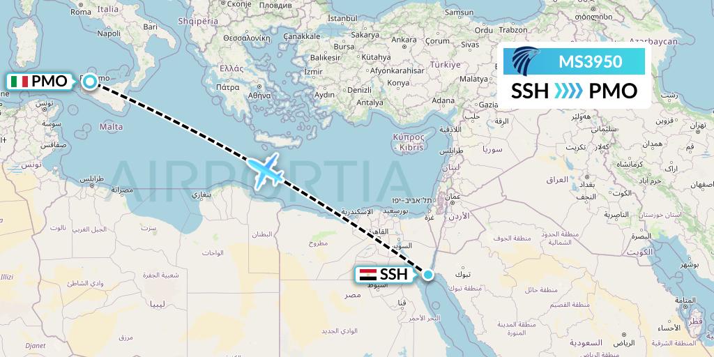 MS3950 EgyptAir Flight Map: Sharm el-Sheikh to Palermo