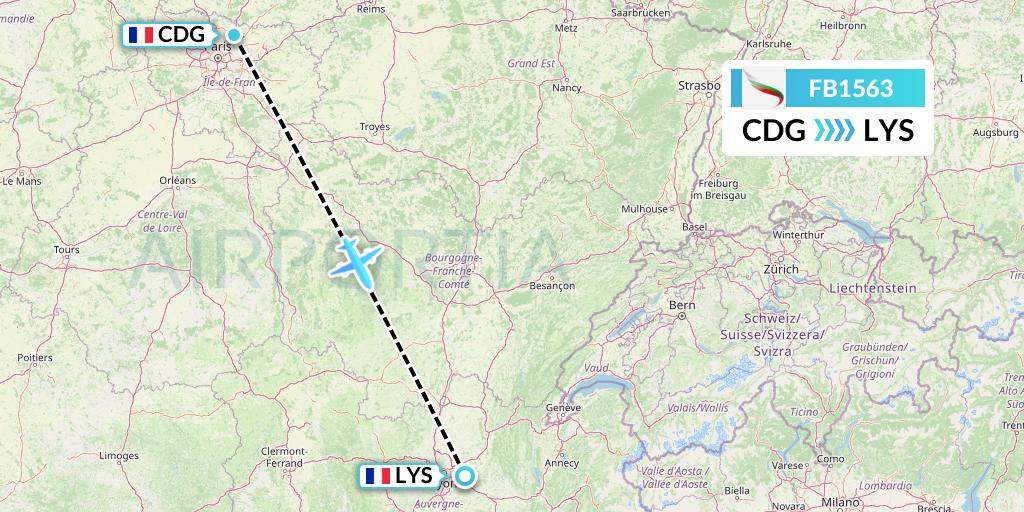 FB1563 Bulgaria Air Flight Map: Paris to Lyon