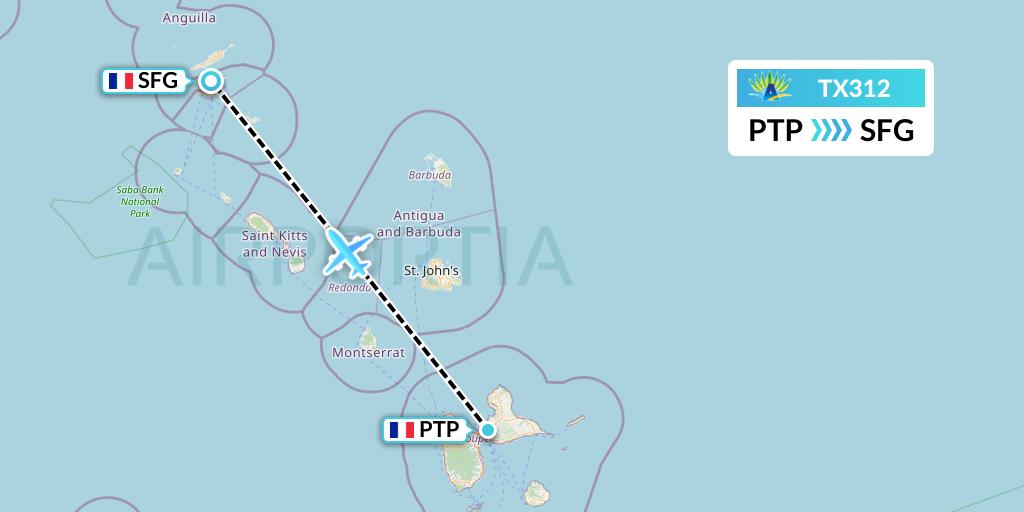 TX312 Air Caraibes Flight Map: Pointe-a-Pitre to Sint Maarten