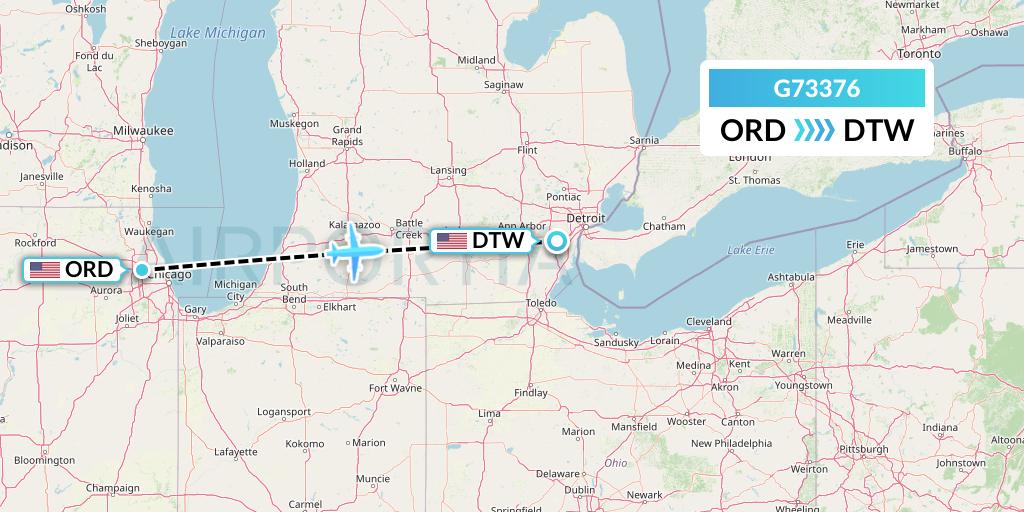 G73376 GoJet Flight Map: Chicago to Detroit
