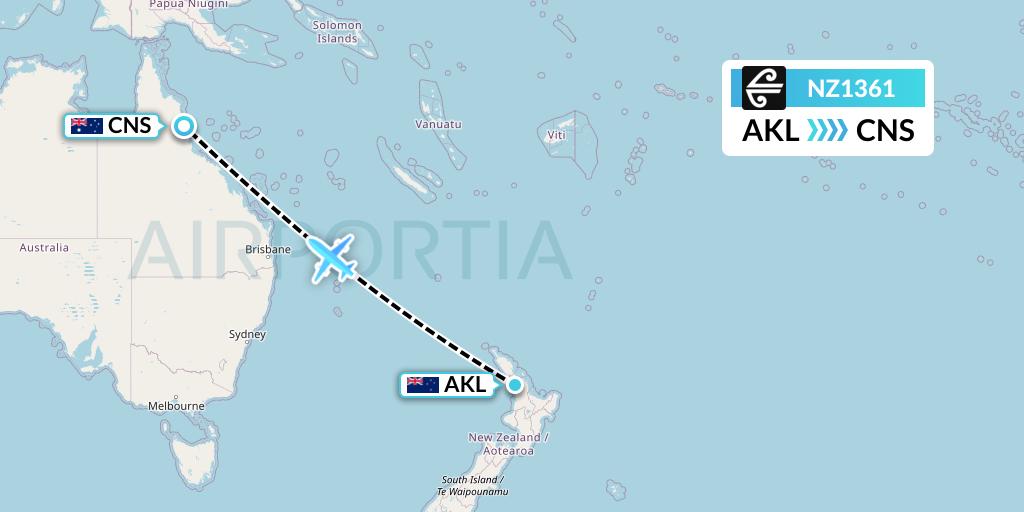 NZ1361 Air New Zealand Flight Map: Auckland to Cairns