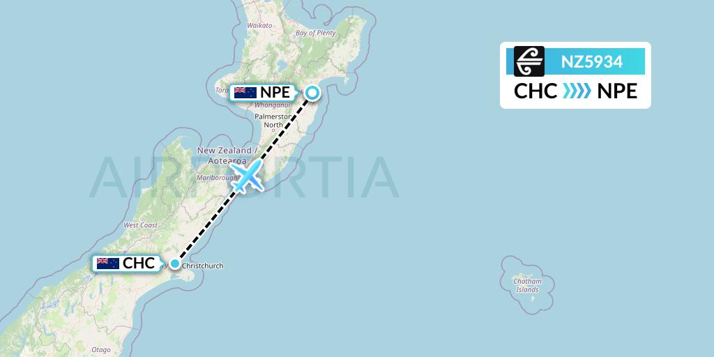 NZ5934 Air New Zealand Flight Map: Christchurch to Napier