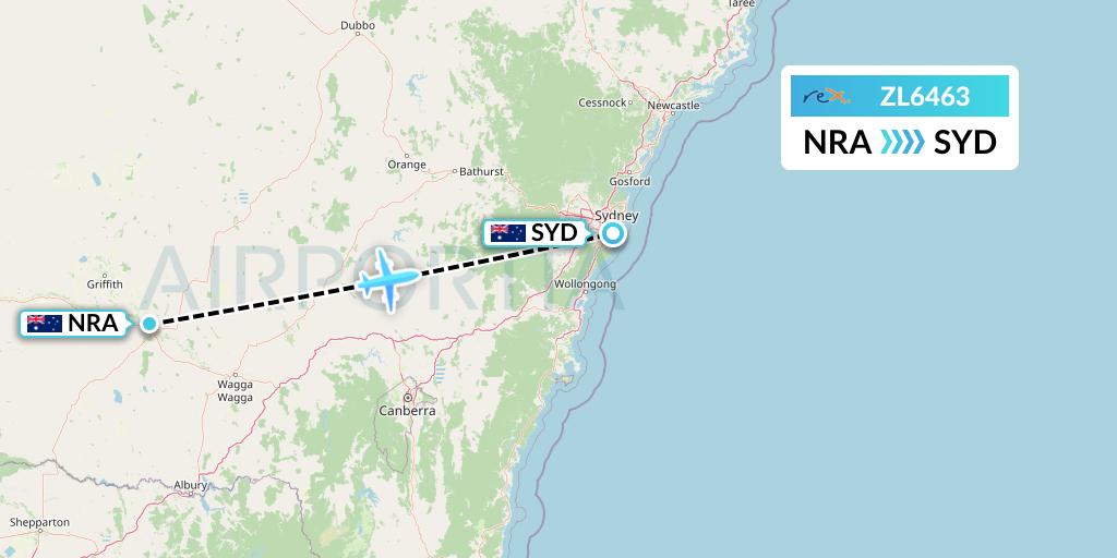 ZL6463 Regional Express Flight Map: Narrandera to Sydney