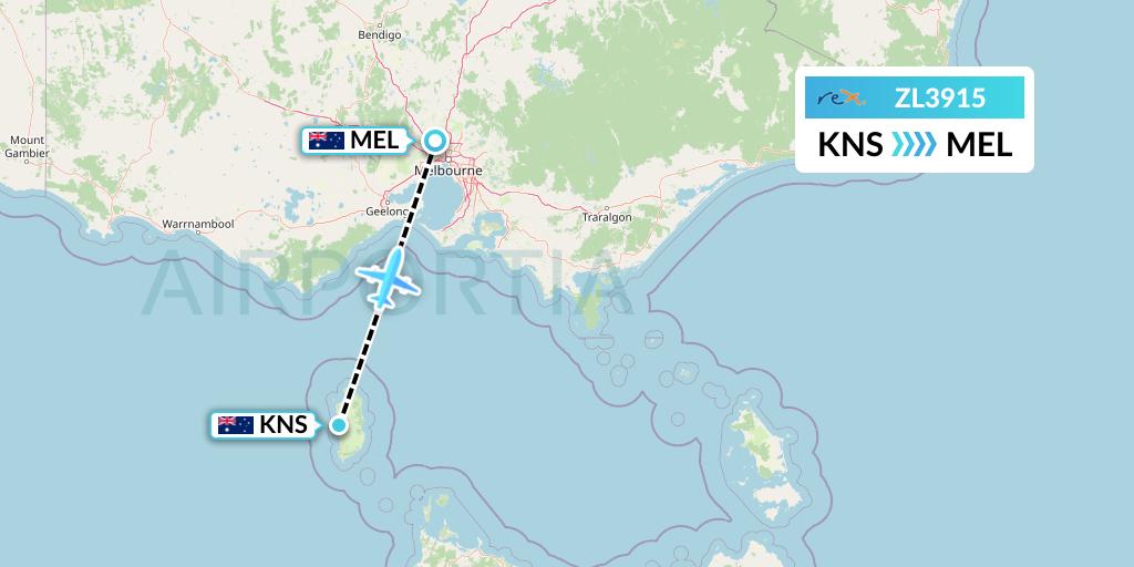 ZL3915 Regional Express Flight Map: King Island to Melbourne