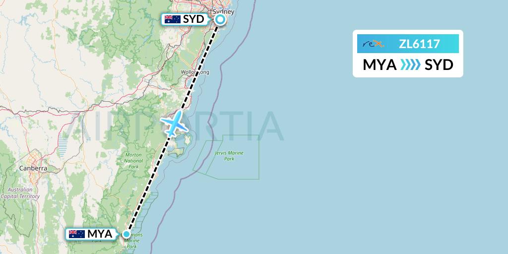 ZL6117 Regional Express Flight Map: Moruya to Sydney