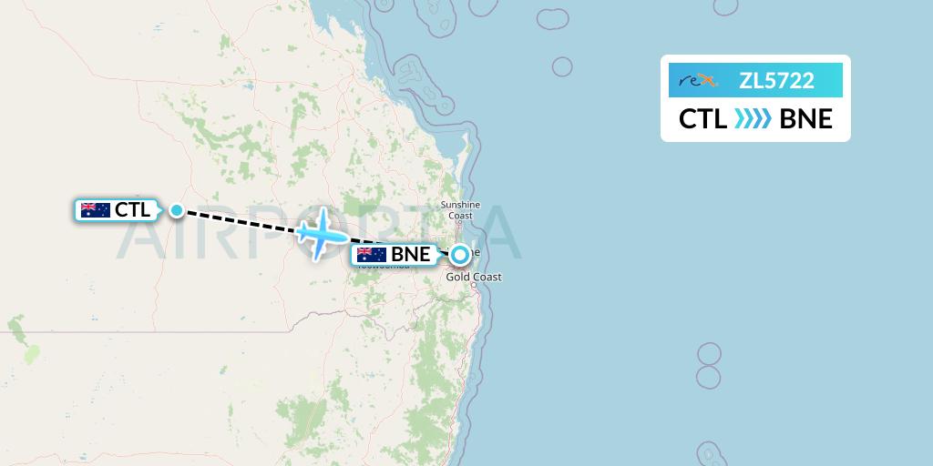 ZL5722 Regional Express Flight Map: Charleville to Brisbane