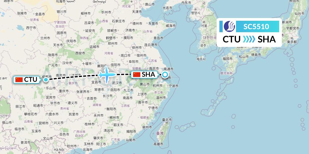 SC5510 Shandong Airlines Flight Map: Chengdu to Shanghai