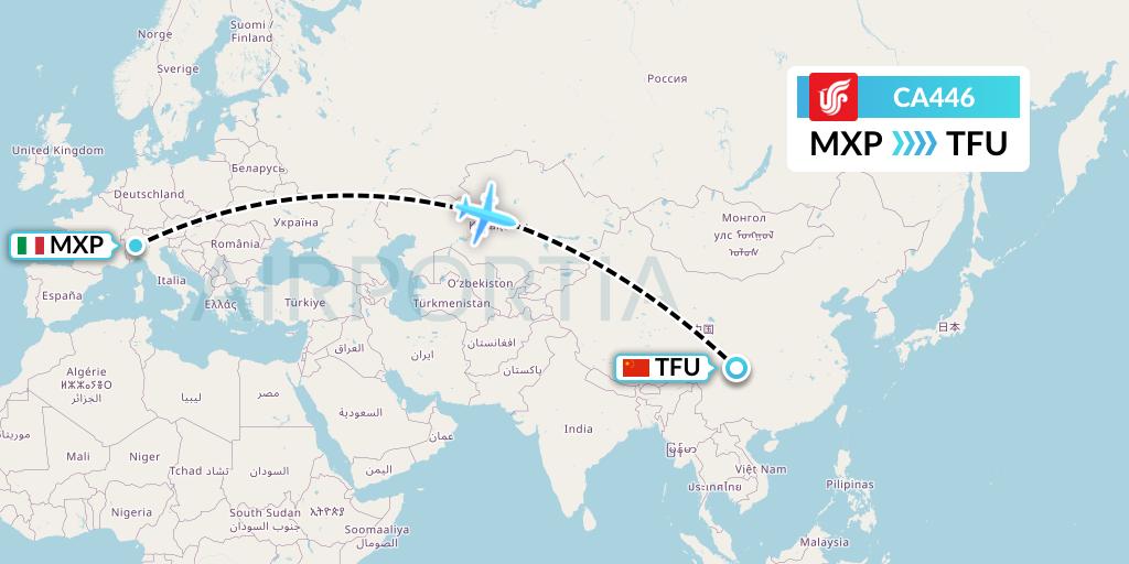 CA446 Air China Flight Map: Milan to Chengdu