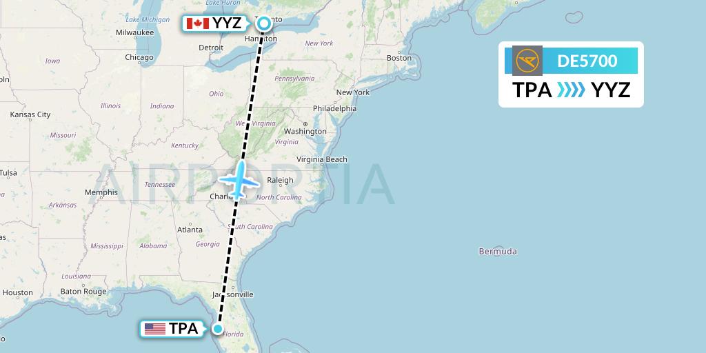 DE5700 Condor Flight Map: Tampa to Toronto