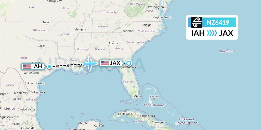 NZ6419 Air New Zealand Flight Map: Houston to Jacksonville