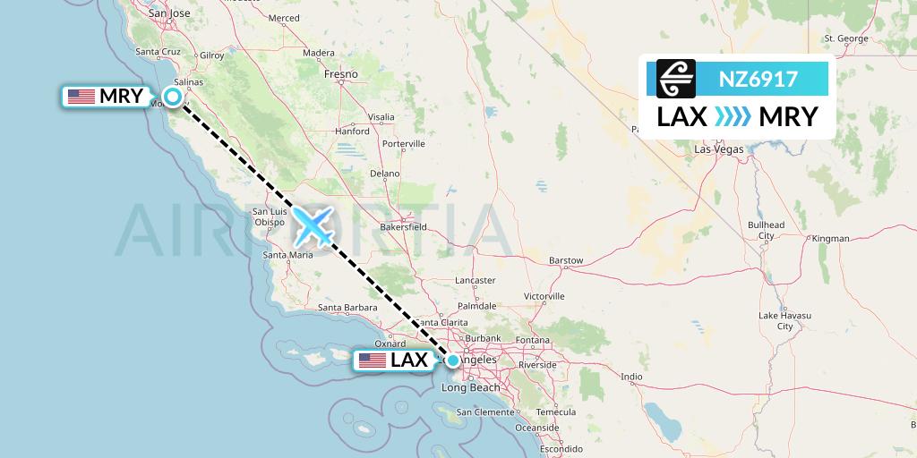 NZ6917 Air New Zealand Flight Map: Los Angeles to Monterey