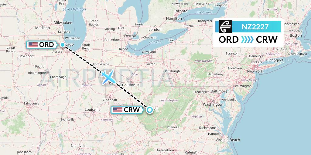 NZ2227 Air New Zealand Flight Map: Chicago to Charleston