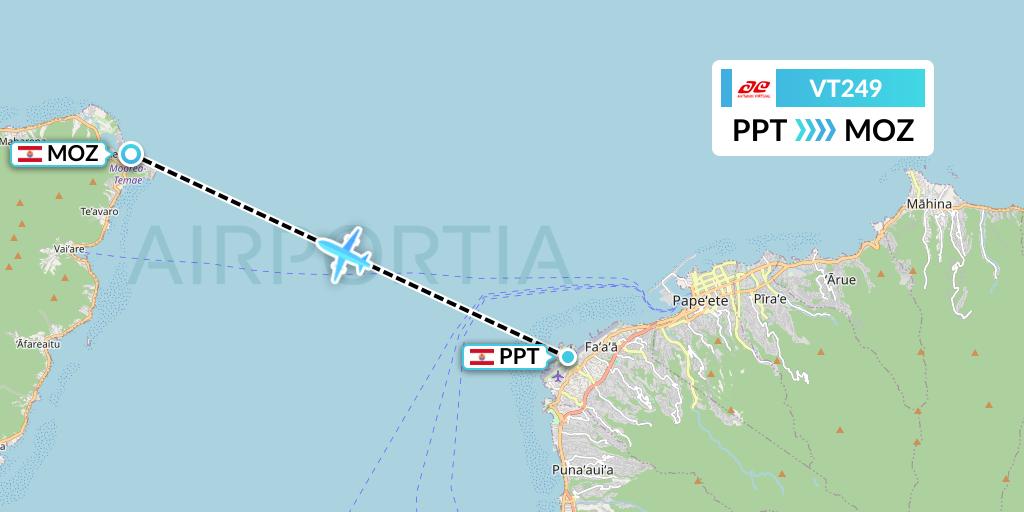 VT249 Air Tahiti Flight Map: Papeete to Moorea