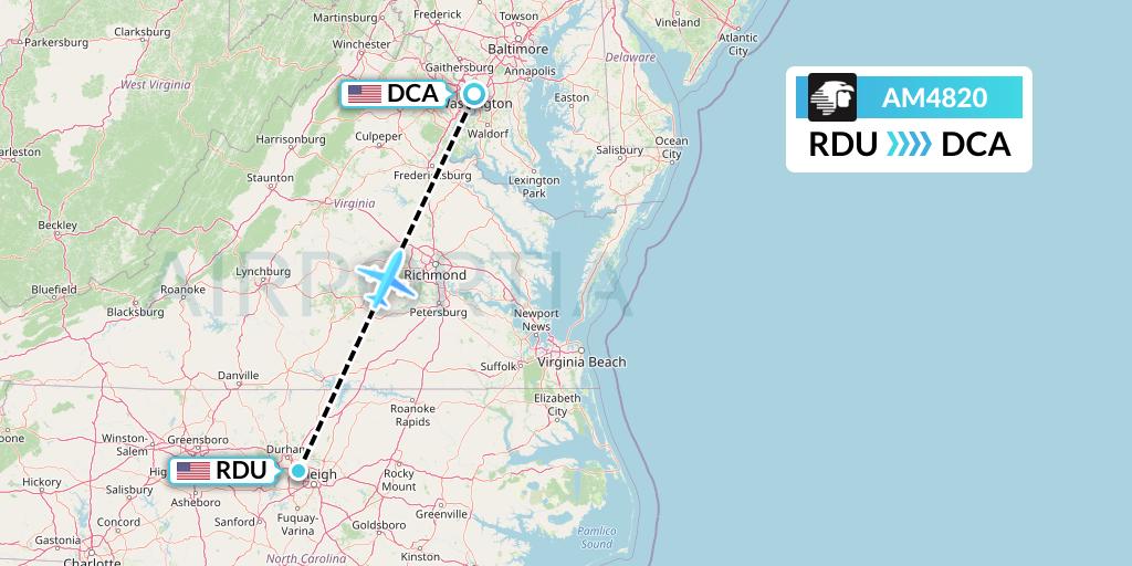 AM4820 Aeromexico Flight Map: Raleigh-Durham to Washington