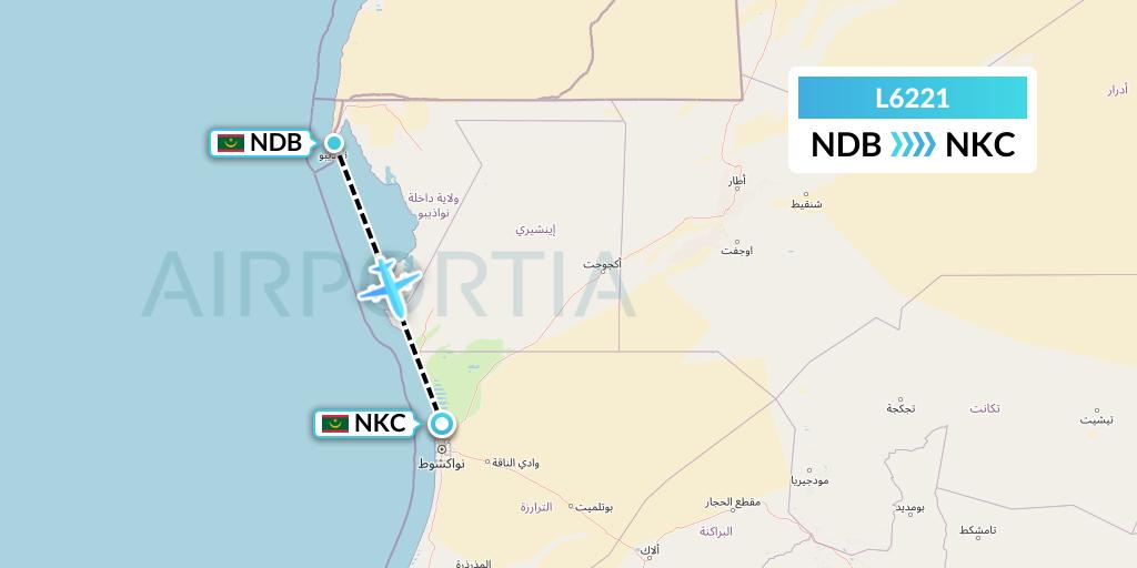 L6221 Mauritania Airlines International Flight Map: Nouadhibou to Nouakchott