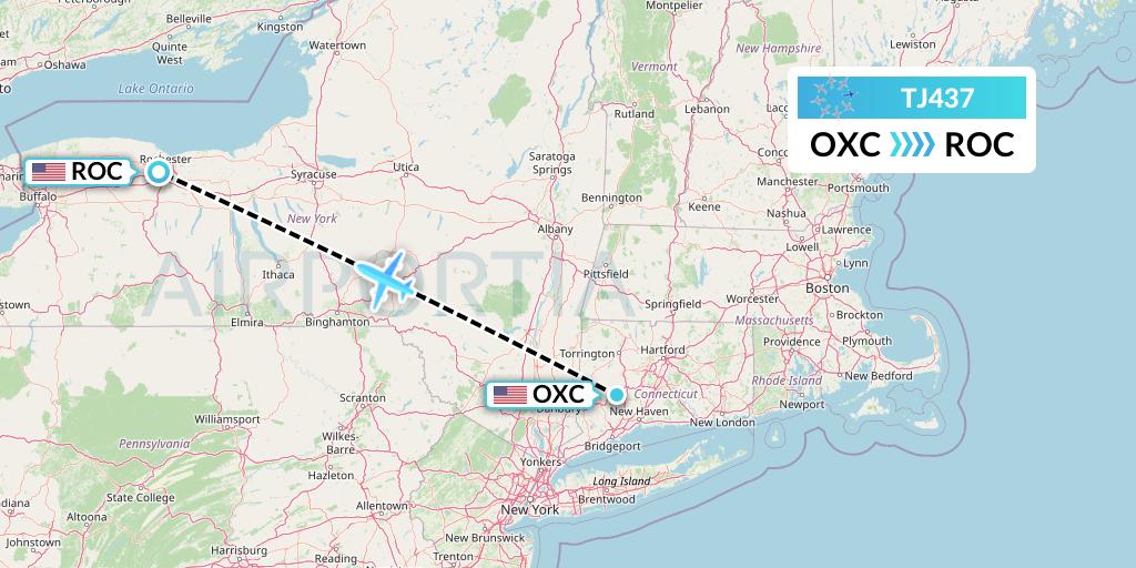 TJ437 Tradewind Aviation Flight Map: Oxford to Rochester
