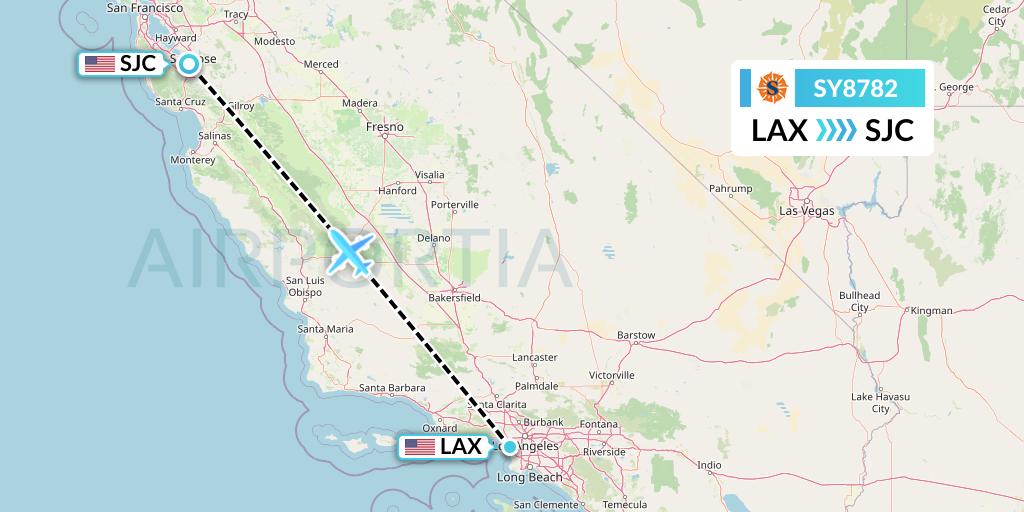 SY8782 Sun Country Airlines Flight Map: Los Angeles to San Jose