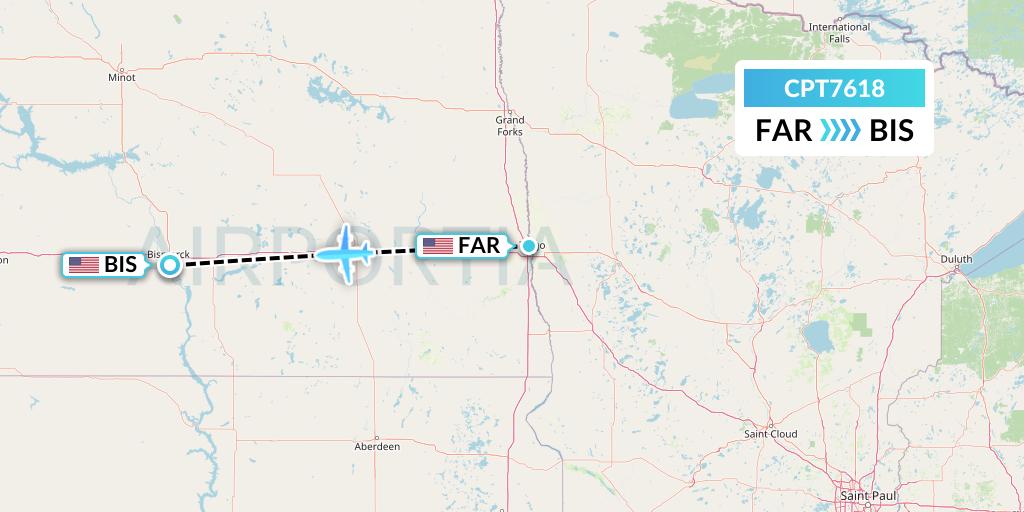 CPT7618 Corporate Air Flight Map: Fargo to Bismarck