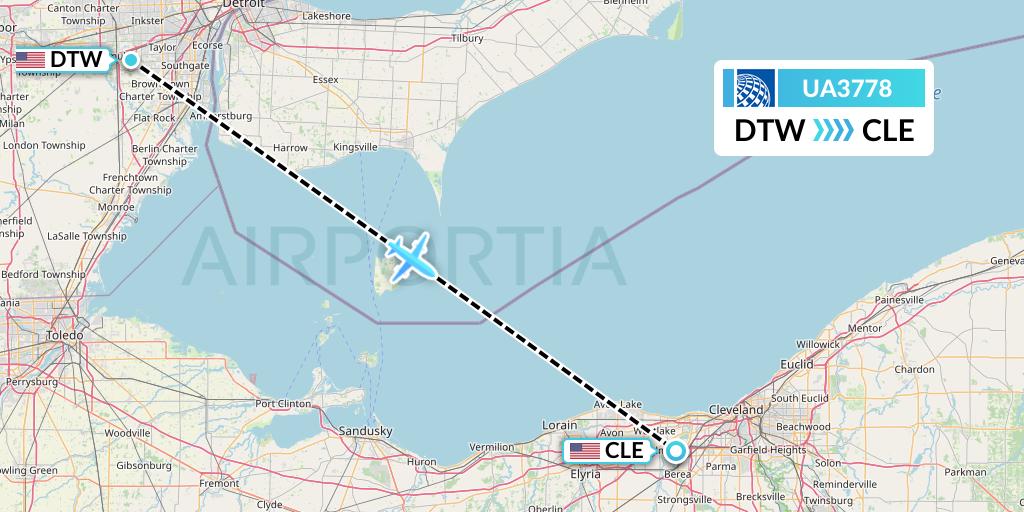 UA3778 United Airlines Flight Map: Detroit to Cleveland