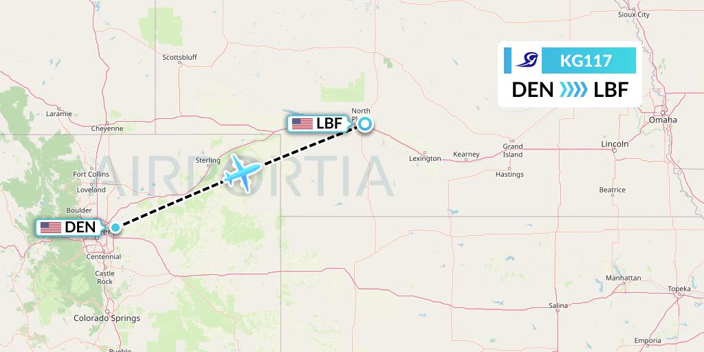KG117 Key Lime Air Flight Map: Denver to North Platte