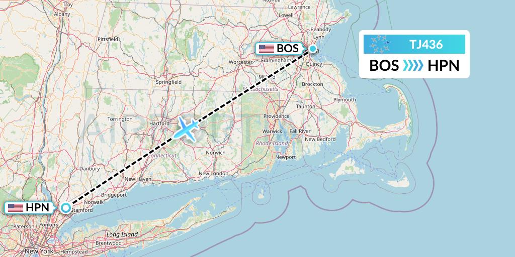 TJ436 Tradewind Aviation Flight Map: Boston to White Plains