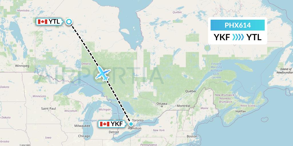 PHX614 SkyCare Flight Map: Waterloo to Big Trout