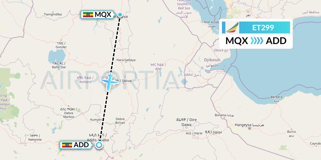 ET299 Ethiopian Airlines Flight Map: Ethiopia to Addis Ababa