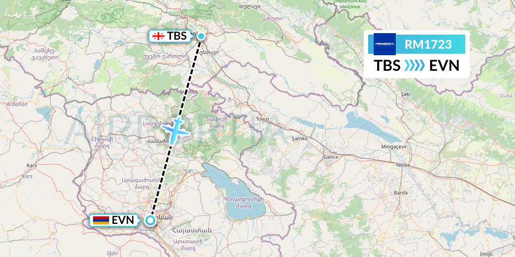RM1723 Armenia Flight Map: Tbilisi to Yerevan