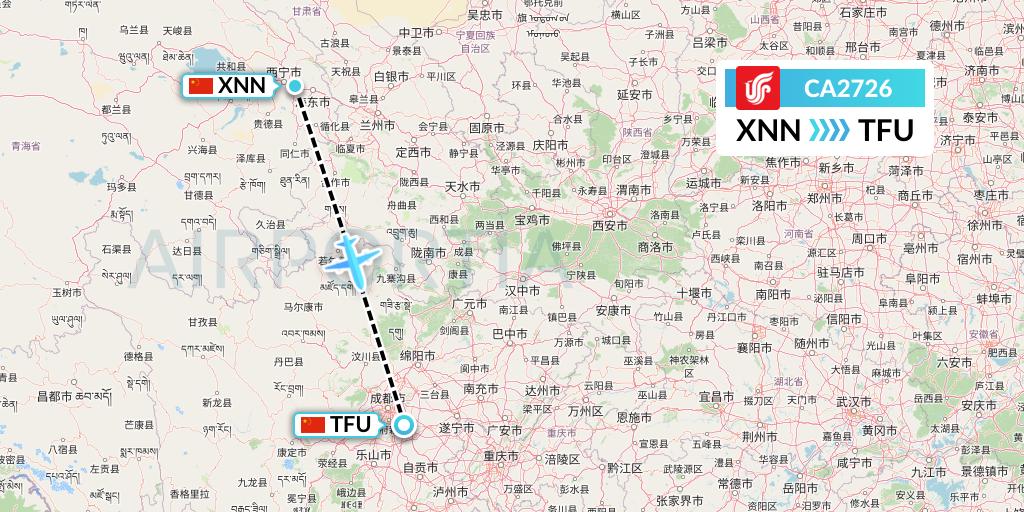 CA2726 Air China Flight Map: Xining to Chengdu