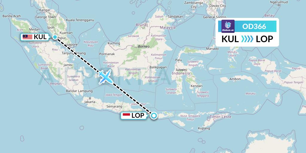 OD366 Batik Air Malaysia Flight Map: Kuala Lumpur to Lombok