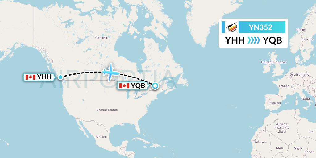 YN352 Air Creebec Flight Map: Campbell River to Quebec