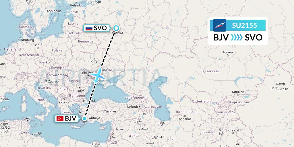 SU2155 Aeroflot Flight Map: Bodrum to Moscow