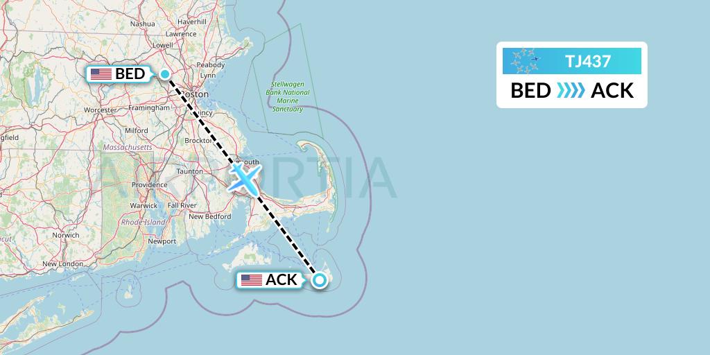 TJ437 Tradewind Aviation Flight Map: Bedford to Nantucket