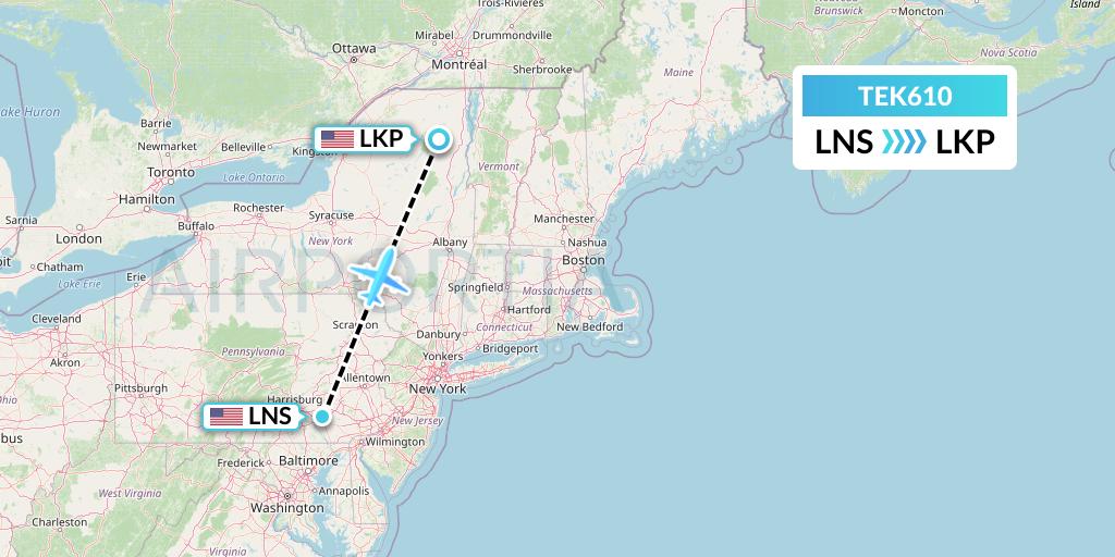 TEK610 Aero-tech Services Flight Map: Lancaster to Lake Placid