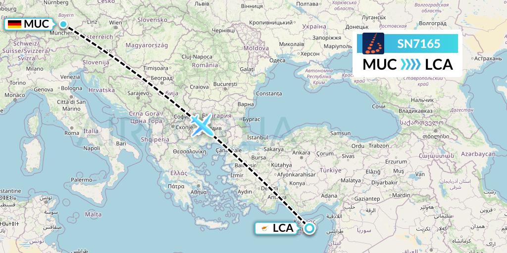 SN7165 Brussels Airlines Flight Map: Munich to Larnaca