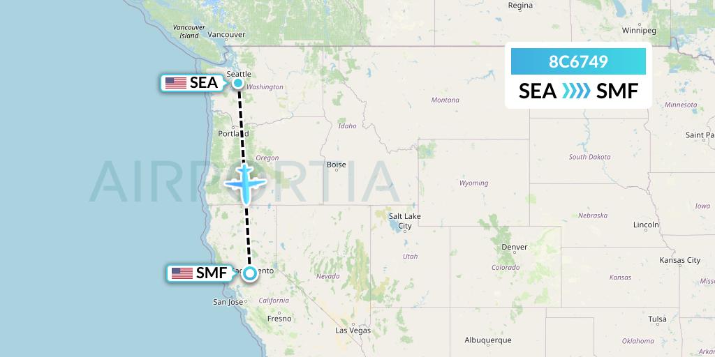 8C6749 Air Transport International Flight Map: Seattle to Sacramento