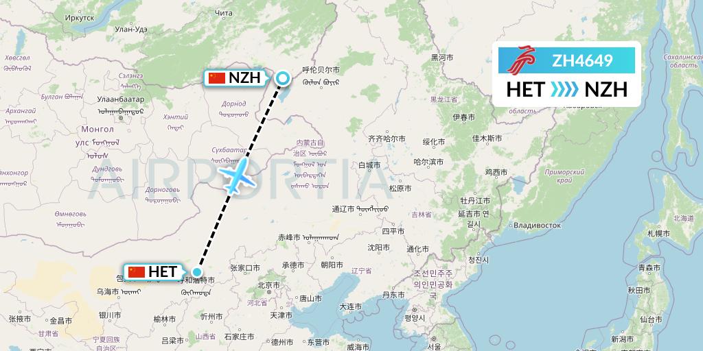 ZH4649 Shenzhen Airlines Flight Map: Hohhot to Manzhouli