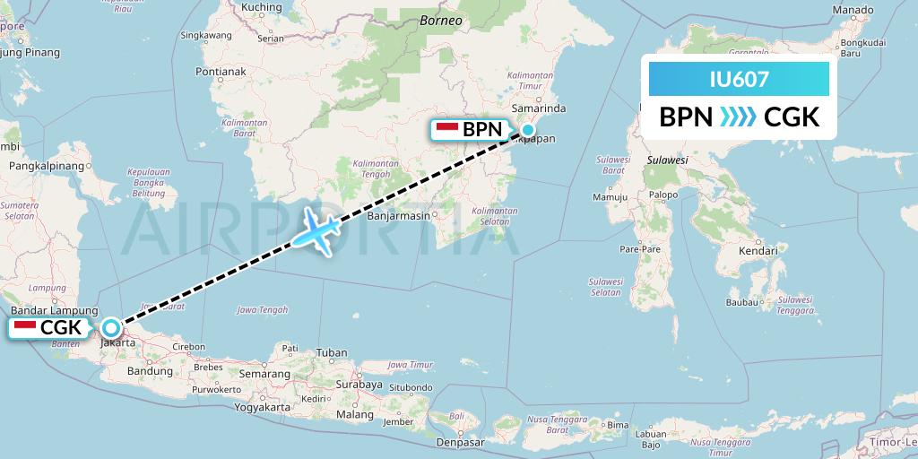 IU607 Pt. Super Air Jet Flight Map: Balikpapan to Jakarta