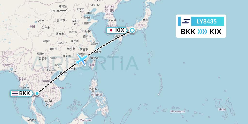 LY8435 El Al Flight Map: Bangkok to Osaka
